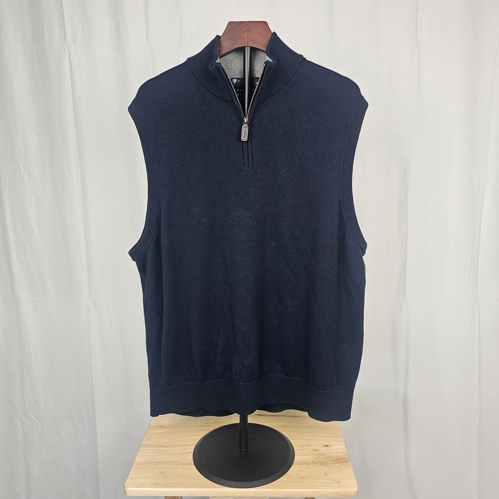 Cremieux Nwot Pima Cotton Zip Sweater Vest Xl Navy Classic Layering Piece